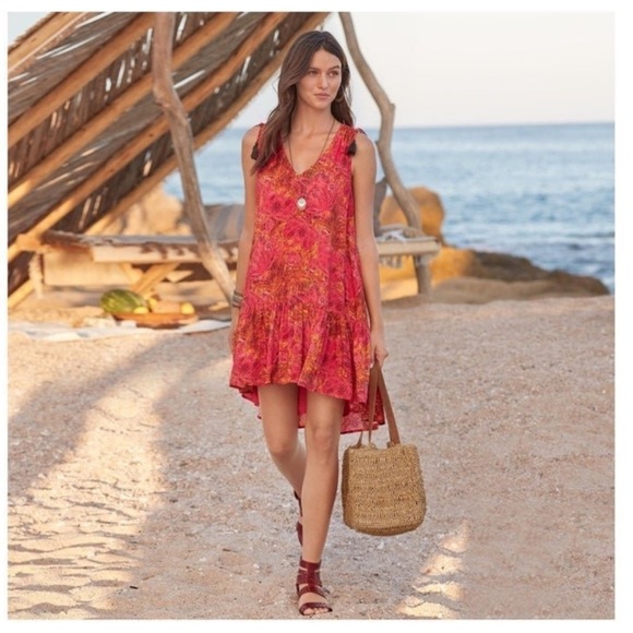 Sundance womens dress Medium 8 10 midi vneck drop waist ruffle asymmetrical pink - Picture 1 of 8